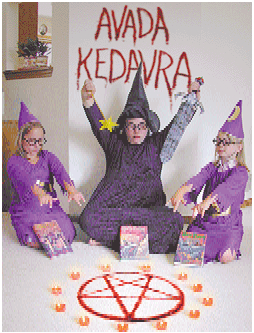 Above: Three young <i>Harry Potter</i> fans in Winter Park, FL, recite an ancient Satanic incantation.